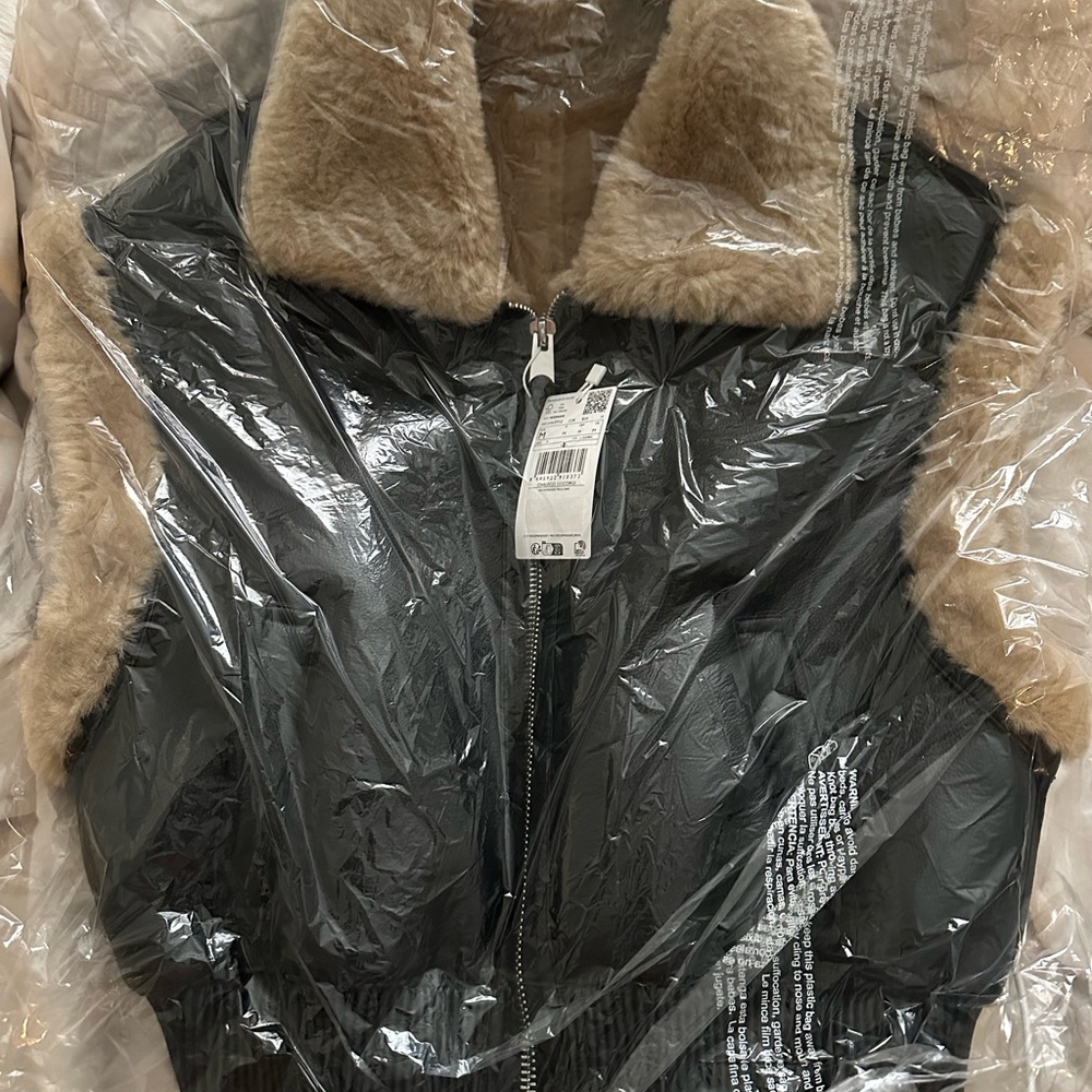 Mango Black and Tan Fur-Trimmed Jacket